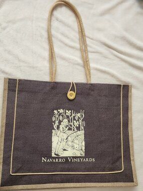 Navarro Vineyards Jute Burlap Tote Bag Wine Country Print